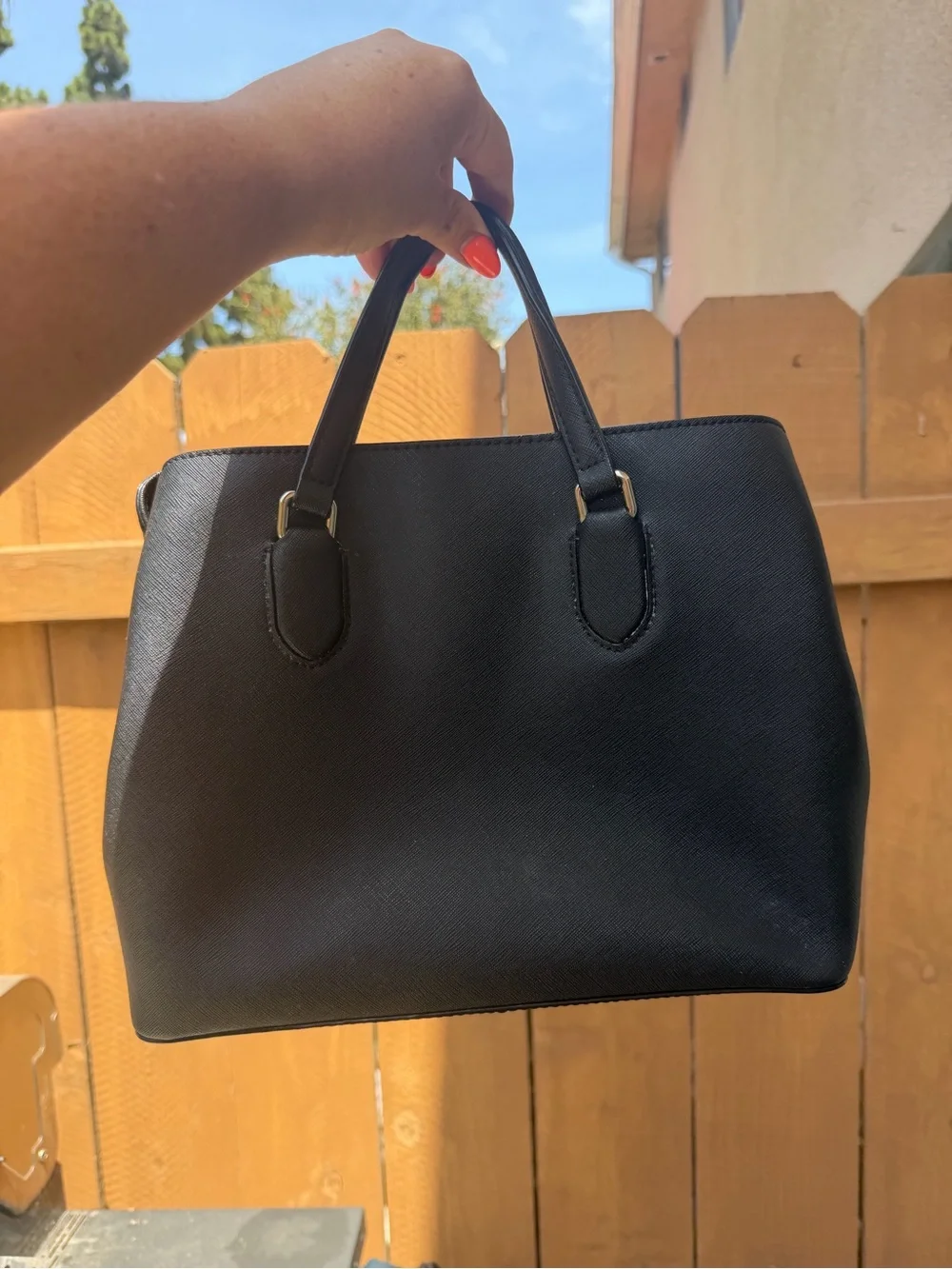 kate spade black Saffiano satchel with gold-tone logo
